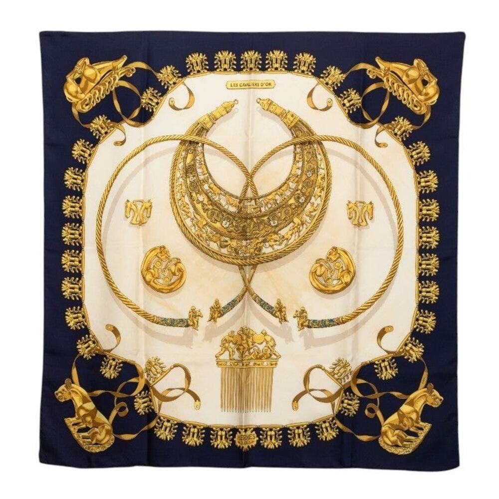 Hermes Carre 90 Les Cavaliers dOr Scarf White